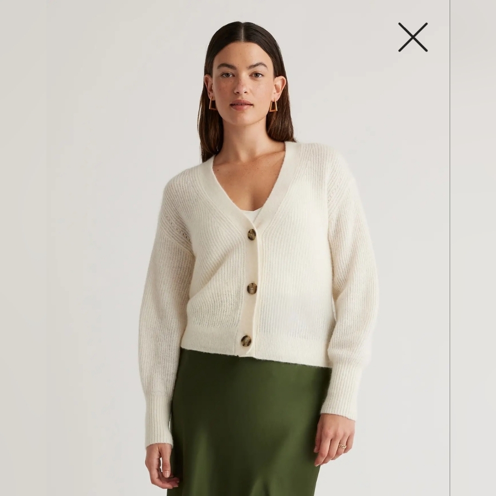 NWT-Quince Baby Alpaca Wool Blend Cropped Ivory Button Knit Cardigan Sz XS (E17)